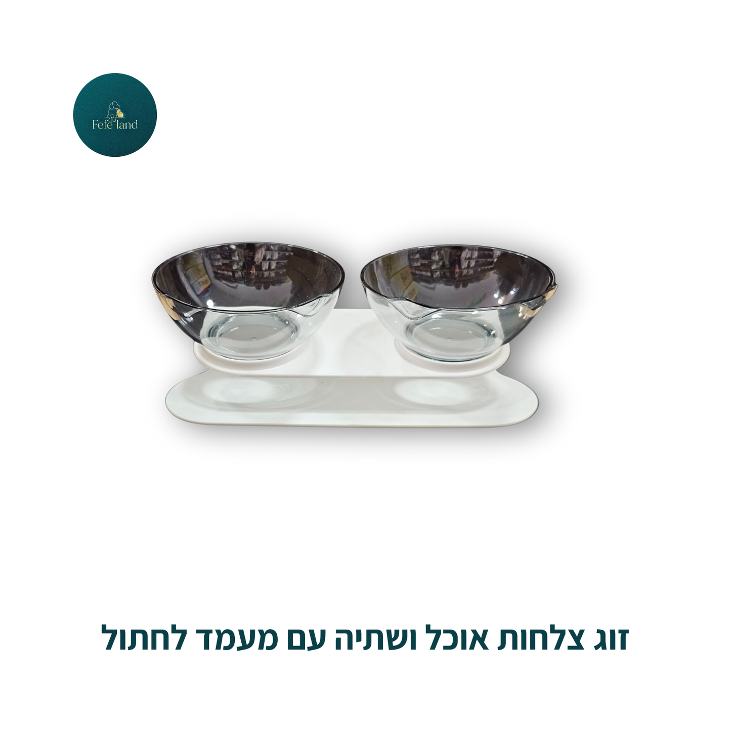זוג צלחות אוכל ושתיה עם מעמד לחתול